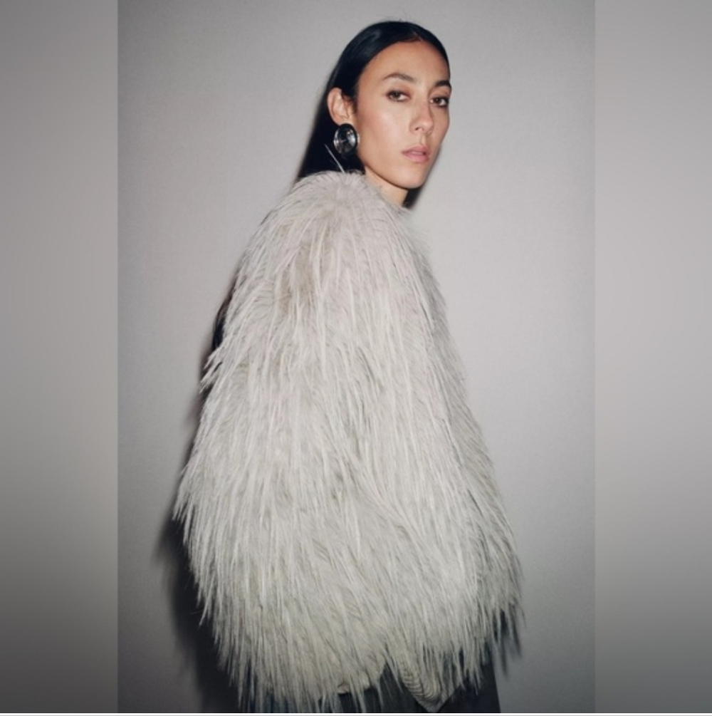 ZARA FAUX FUR GREY COAT SIZE S - Picture 8 of 16